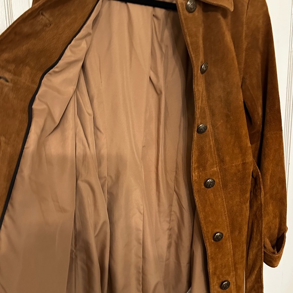 Genuine Suede Leather Belted Jacket Trench Coat - Picture 9 of 16